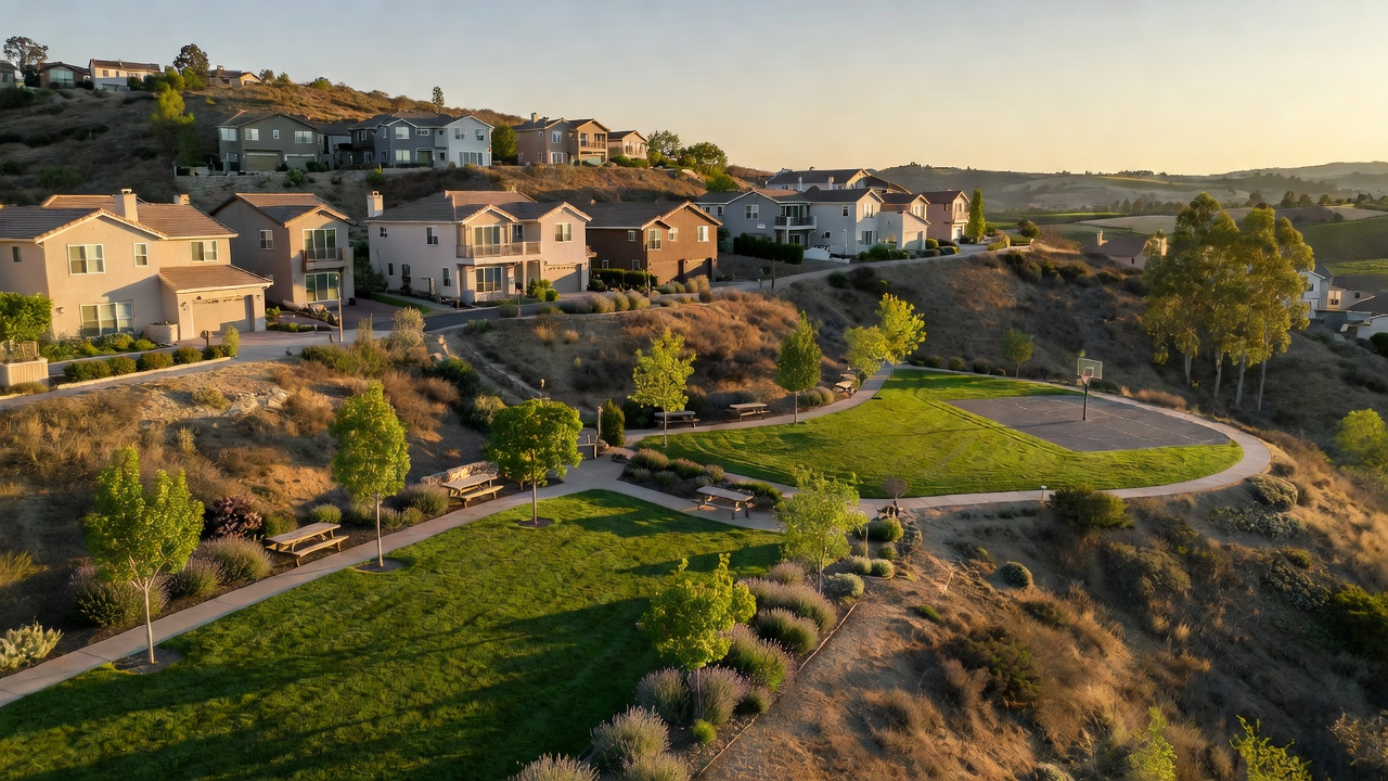Hillside Temecula neighborhood with parks and green space in the character of Crowne Hill